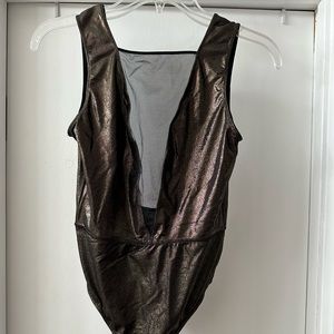 Victoria’s Secret Black and Gold deep V Thong Bodysuit, Size Small
